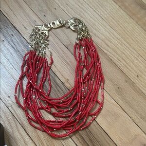 Gold & Red Multi-Strand Beaded Necklace